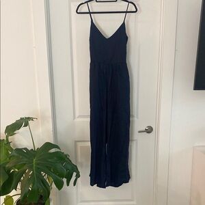 Navy Blue Wide Leg Jumpsuit with Adjustable Tie Bow Back